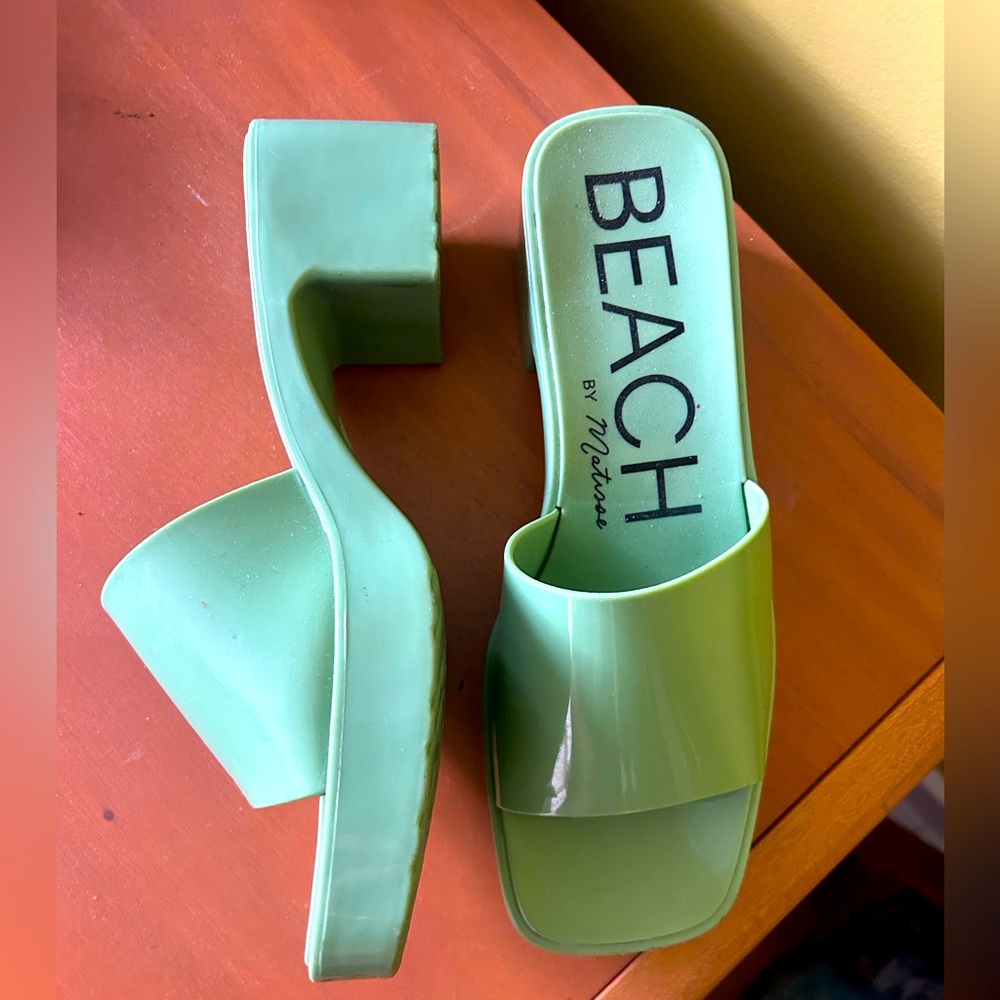Women's Green Slide Sandals Mint Green Low Heel Slip On